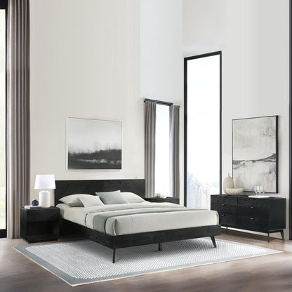 Petra King Platform Wood Bed Frame in Black Finish