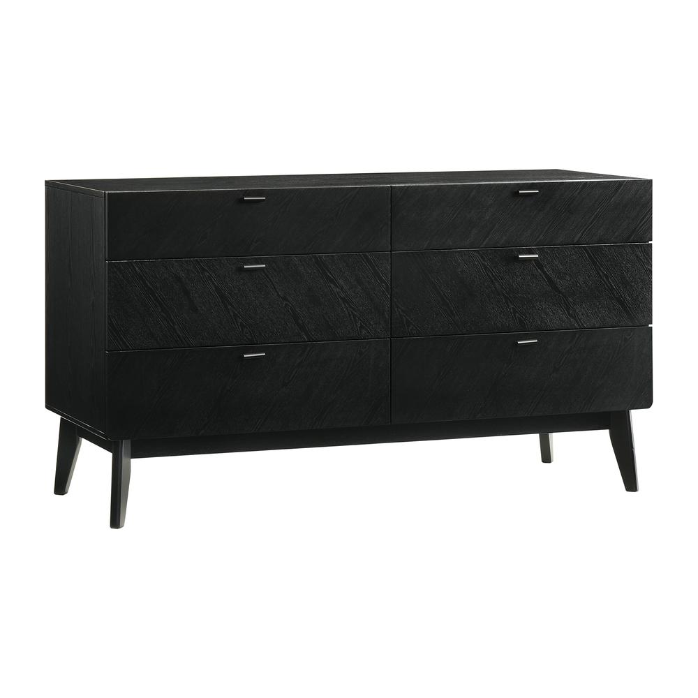Petra 6 Drawer Wood Dresser in Black Finish