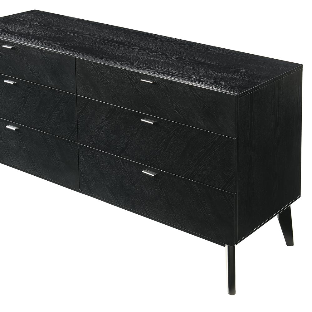 Petra 6 Drawer Wood Dresser in Black Finish