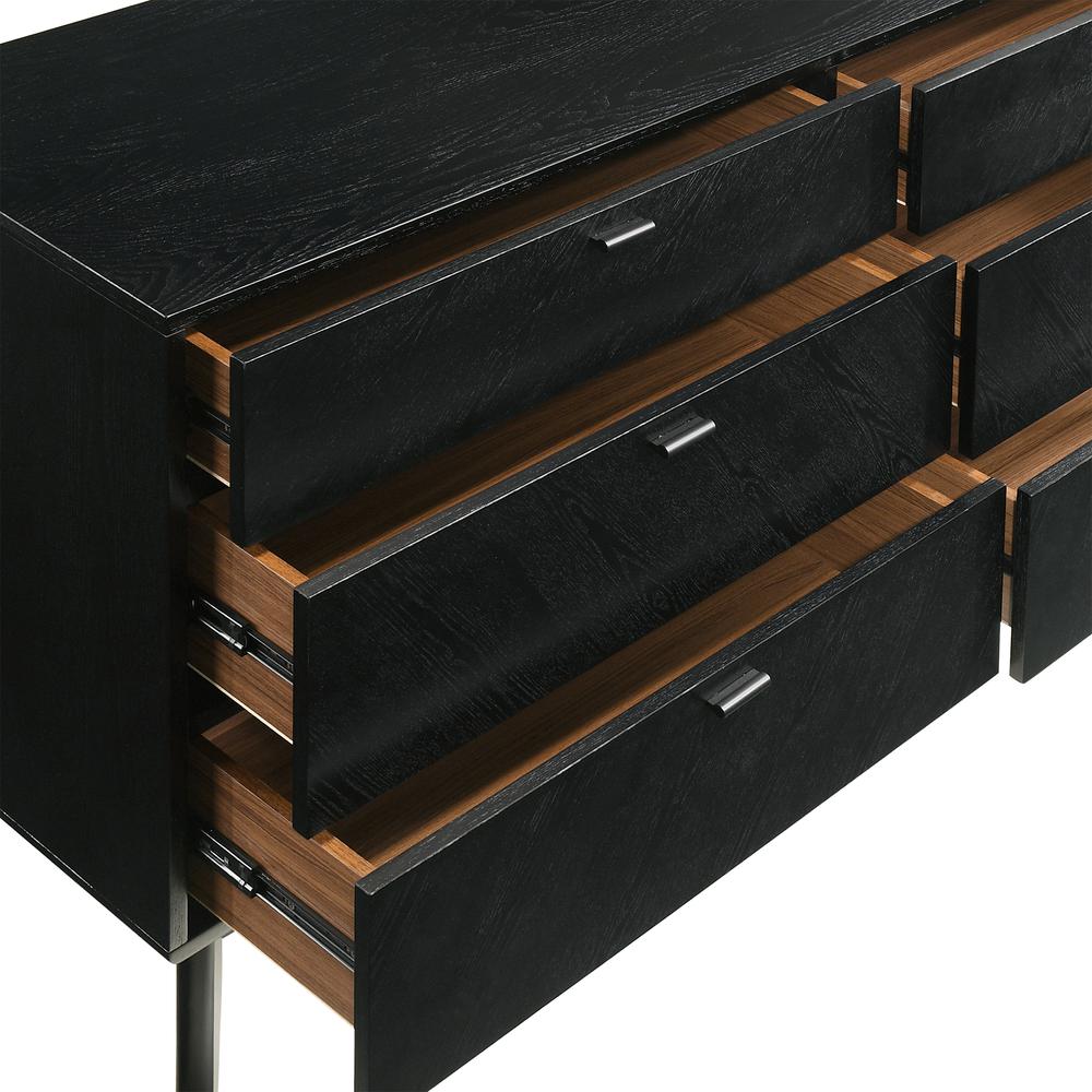 Petra 6 Drawer Wood Dresser in Black Finish