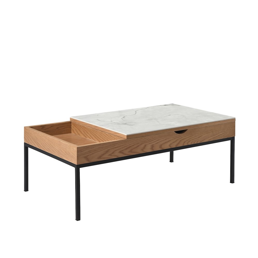Rectangular Lift-Top Coffee Table in Natural Finish with Sintered Stone Panel