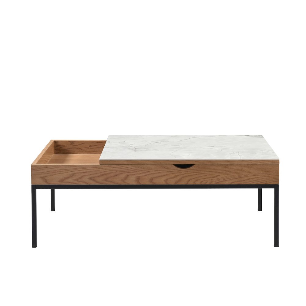 Rectangular Lift-Top Coffee Table in Natural Finish with Sintered Stone Panel
