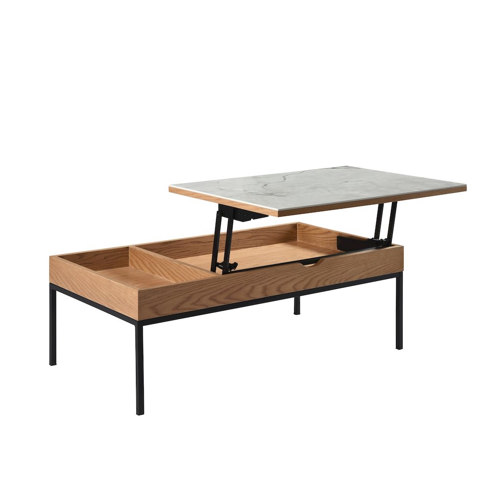 Rectangular Lift-Top Coffee Table in Natural Finish with Sintered Stone Panel