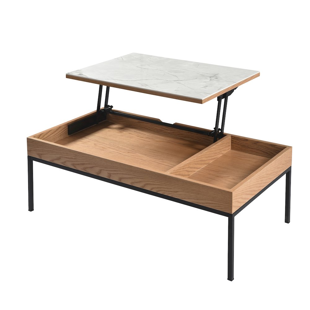 Rectangular Lift-Top Coffee Table in Natural Finish with Sintered Stone Panel
