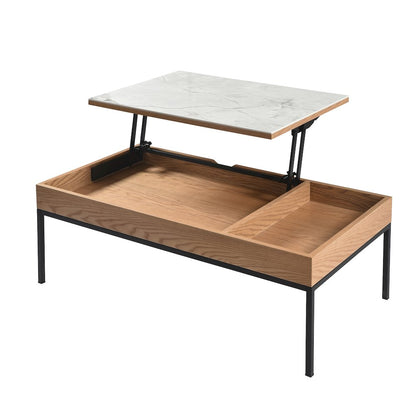 Rectangular Lift-Top Coffee Table in Natural Finish with Sintered Stone Panel