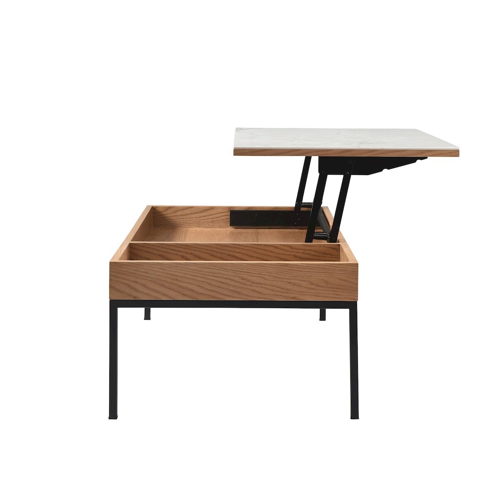 Rectangular Lift-Top Coffee Table in Natural Finish with Sintered Stone Panel