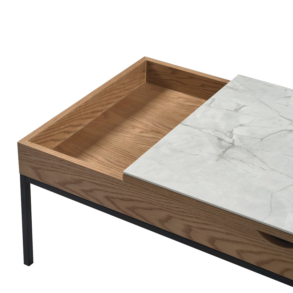 Rectangular Lift-Top Coffee Table in Natural Finish with Sintered Stone Panel