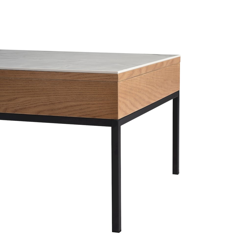 Rectangular Lift-Top Coffee Table in Natural Finish with Sintered Stone Panel