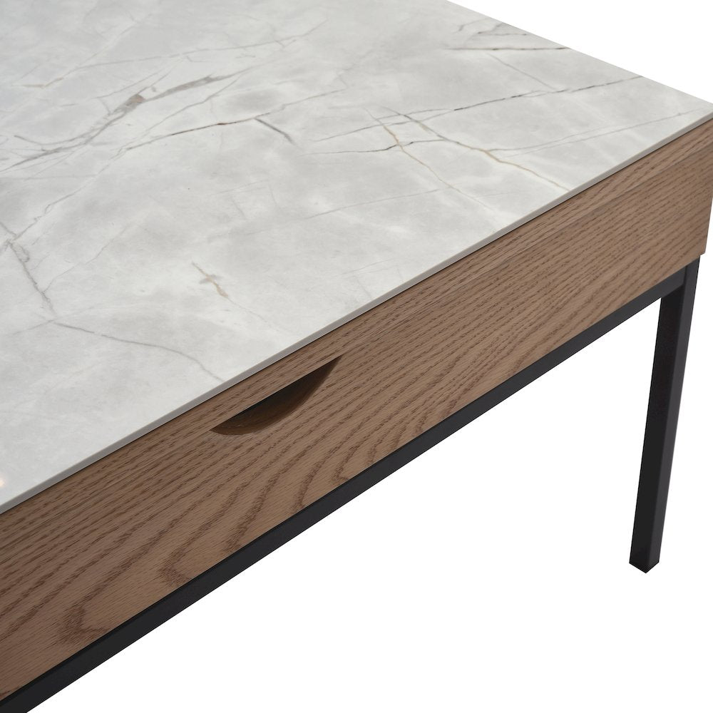 Rectangular Lift-Top Coffee Table in Natural Finish with Sintered Stone Panel