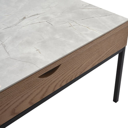 Rectangular Lift-Top Coffee Table in Natural Finish with Sintered Stone Panel
