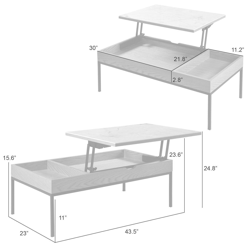 Rectangular Lift-Top Coffee Table in Natural Finish with Sintered Stone Panel