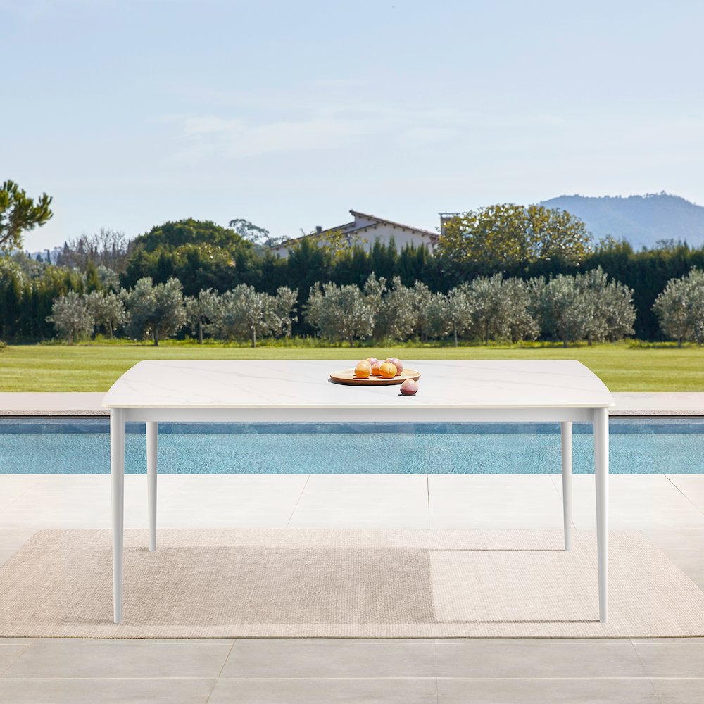 Outdoor Patio Rectangular Dining Table in Snowy Sintered Stone