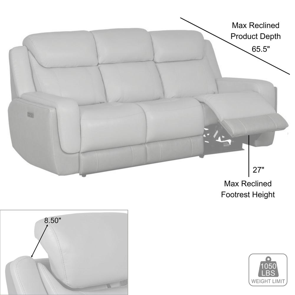 87" Zero Gravity Power Reclining Sofa with Dropdown Console in Silver