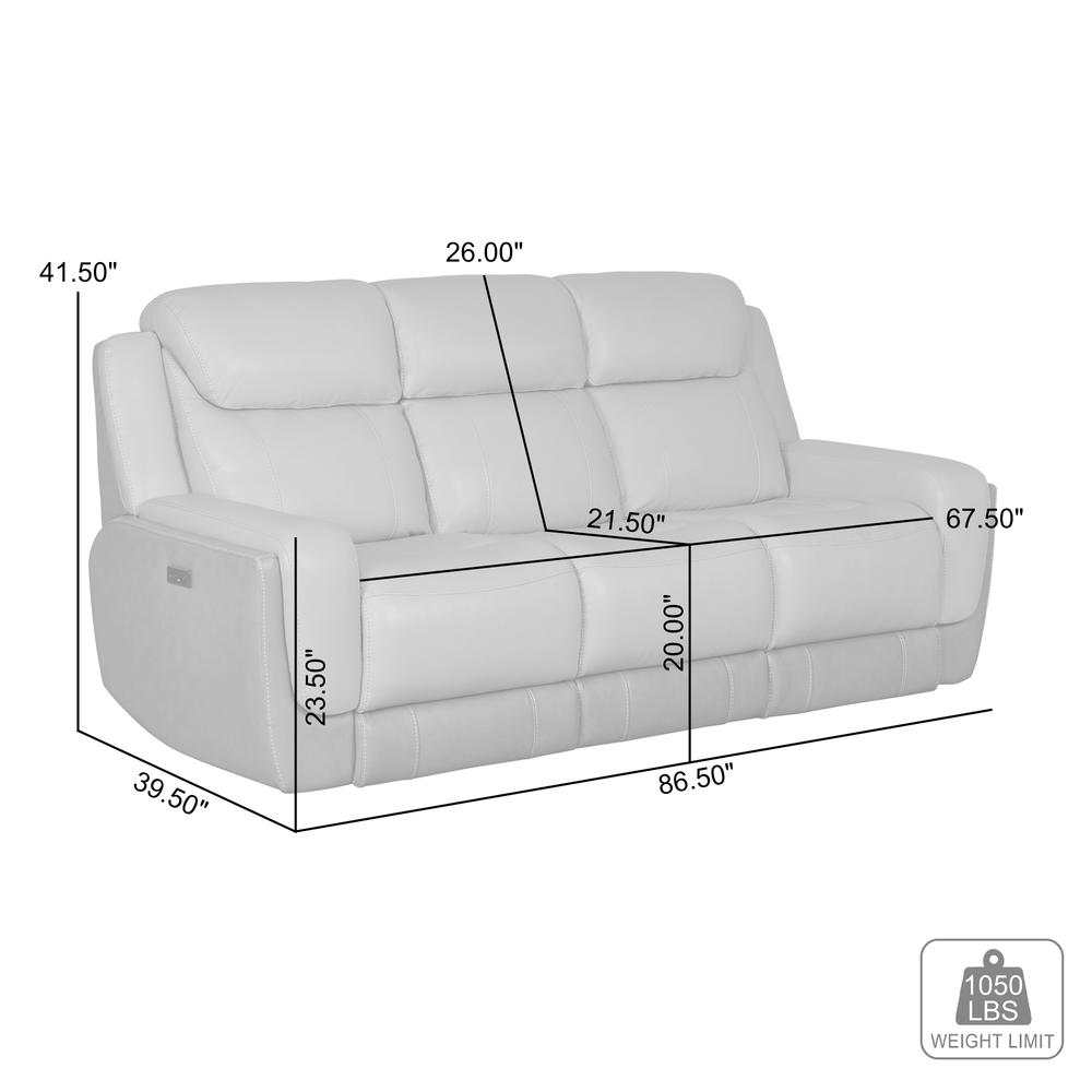 87" Zero Gravity Power Reclining Sofa with Dropdown Console in Silver