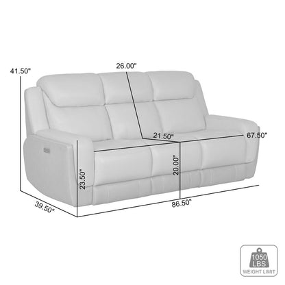 87" Zero Gravity Power Reclining Sofa with Dropdown Console in Silver
