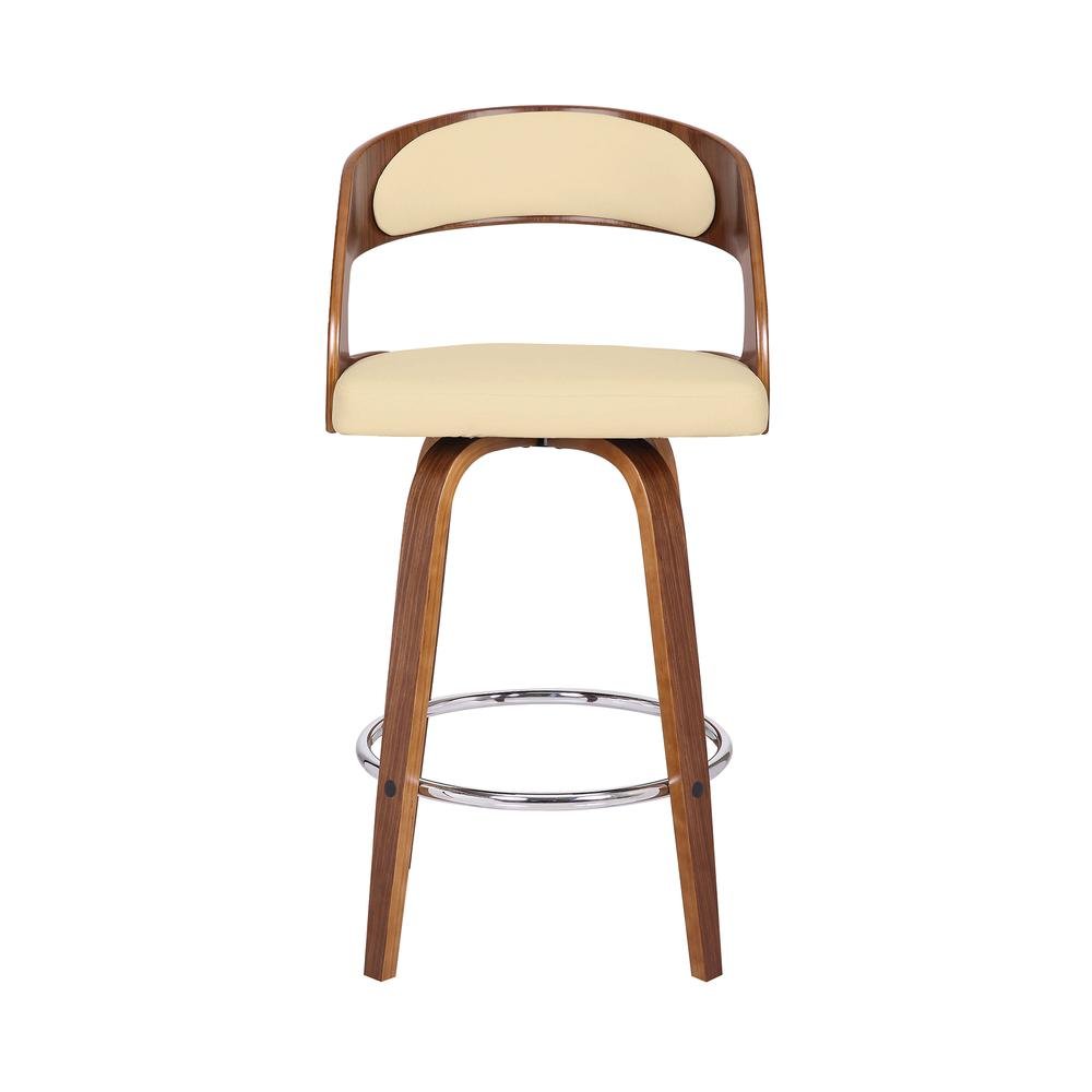 Swivel Counter Bar Stool with Walnut Wood Finish and Cream Faux Leather