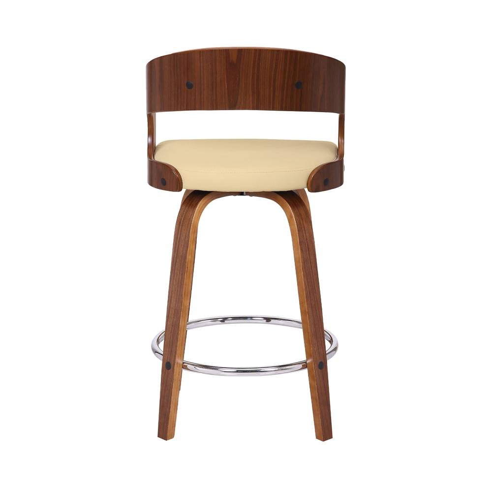 Swivel Counter Bar Stool with Walnut Wood Finish and Cream Faux Leather