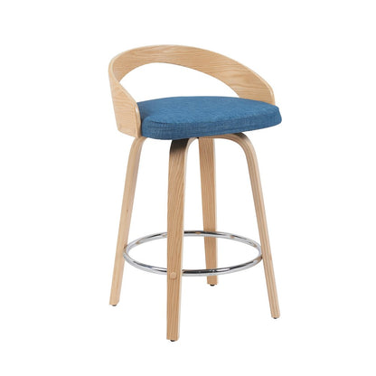 Swivel Counter Height Bar Stool with Blue Upholstered Seat