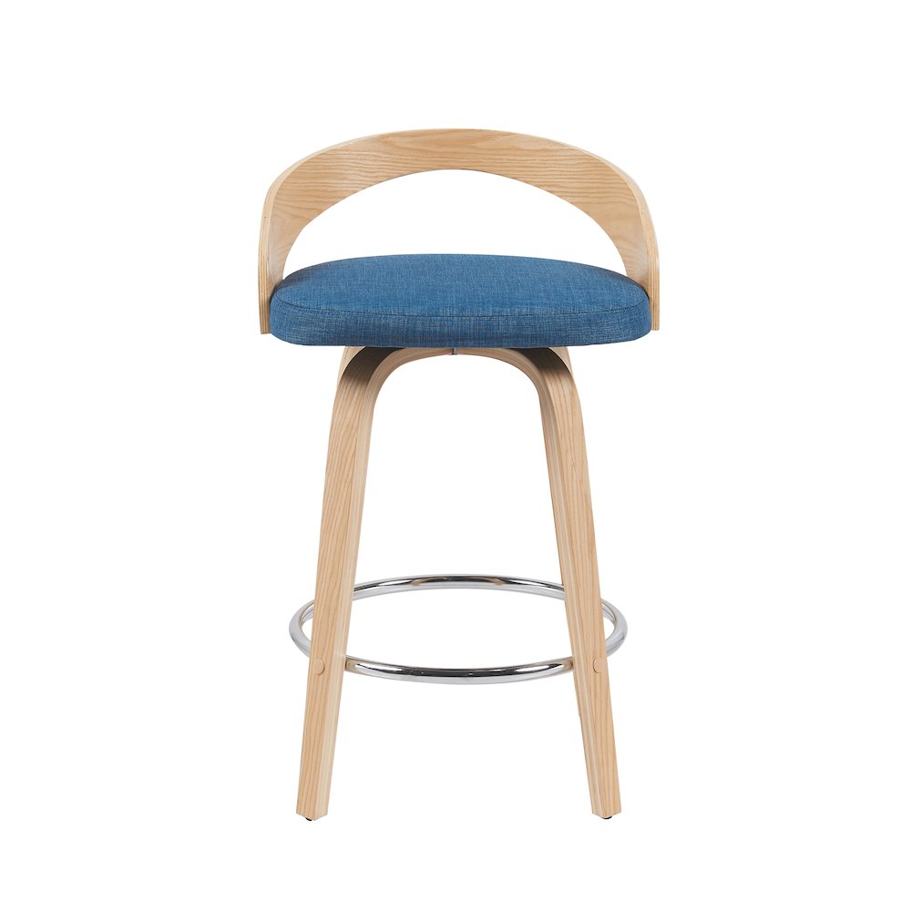 Swivel Counter Height Bar Stool with Blue Upholstered Seat