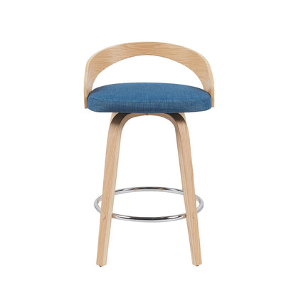 Swivel Counter Height Bar Stool with Blue Upholstered Seat