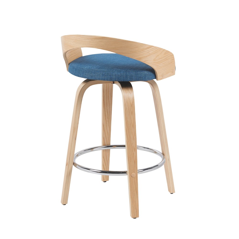 Swivel Counter Height Bar Stool with Blue Upholstered Seat