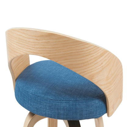 Swivel Counter Height Bar Stool with Blue Upholstered Seat
