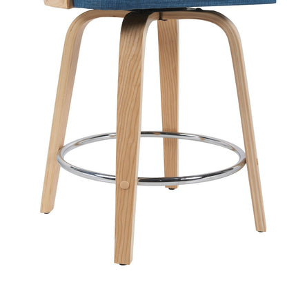 Swivel Counter Height Bar Stool with Blue Upholstered Seat