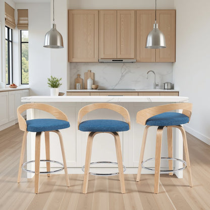 Swivel Counter Height Bar Stool with Blue Upholstered Seat