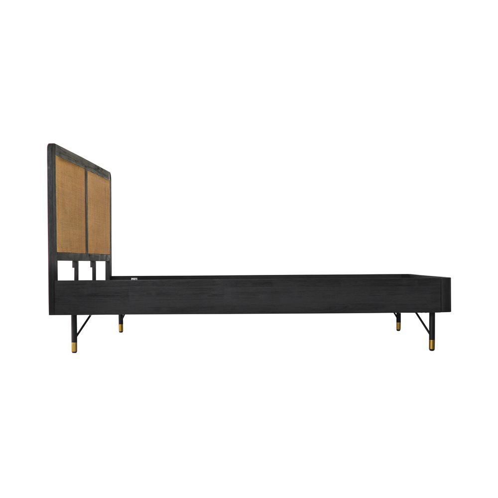 Saratoga King Platform Frame Bed in Black Acacia with Rattan Headboard