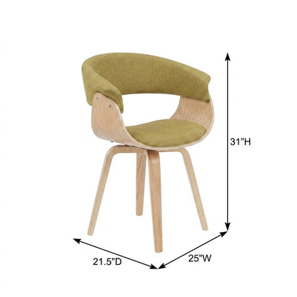 Polyester Upholstered Mid-Century Dining Chair, Barrel Back with Arms, Oak