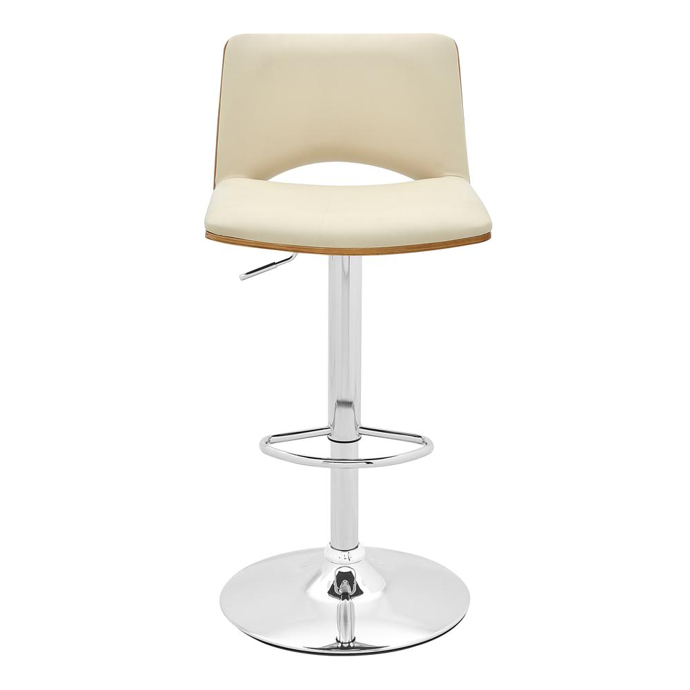 Thierry Adjustable Swivel Cream Faux Leather with Walnut Back and Chrome Bar Stool