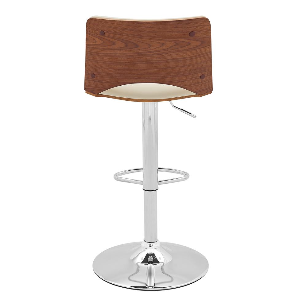 Thierry Adjustable Swivel Cream Faux Leather with Walnut Back and Chrome Bar Stool
