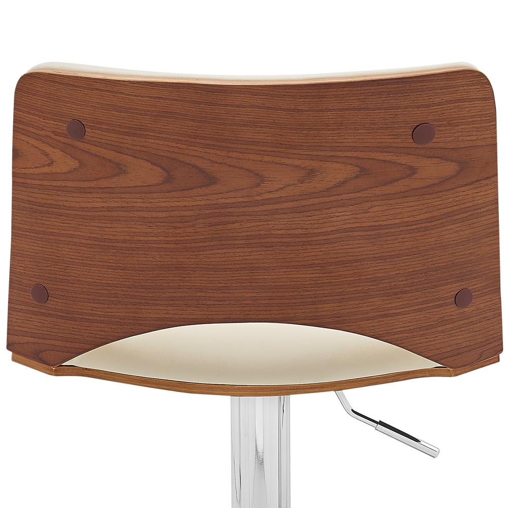 Thierry Adjustable Swivel Cream Faux Leather with Walnut Back and Chrome Bar Stool