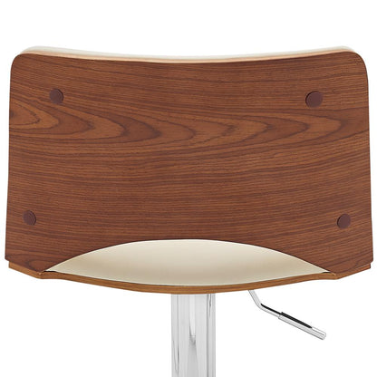Thierry Adjustable Swivel Cream Faux Leather with Walnut Back and Chrome Bar Stool