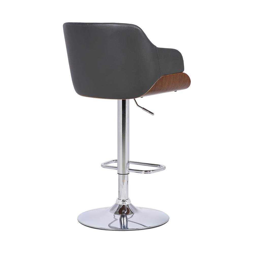 Adjustable Swivel Bar Stool with Grey Faux Leather and Walnut Finish