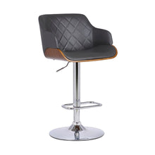 Adjustable Swivel Bar Stool with Grey Faux Leather and Walnut Finish