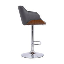 Adjustable Swivel Bar Stool with Grey Faux Leather and Walnut Finish