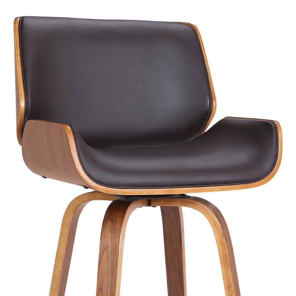 Mid-Century Swivel Bar Stool with Walnut Veneer and Faux Leather Seat