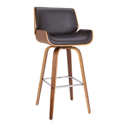 Mid-Century Swivel Bar Stool with Walnut Veneer and Faux Leather Seat