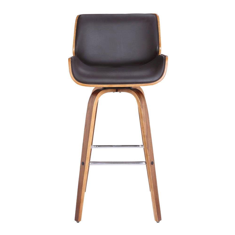 Mid-Century Swivel Bar Stool with Walnut Veneer and Faux Leather Seat