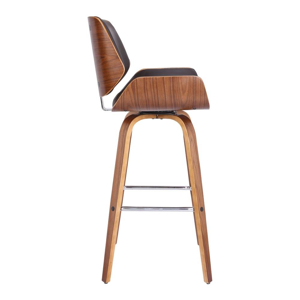 Mid-Century Swivel Bar Stool with Walnut Veneer and Faux Leather Seat