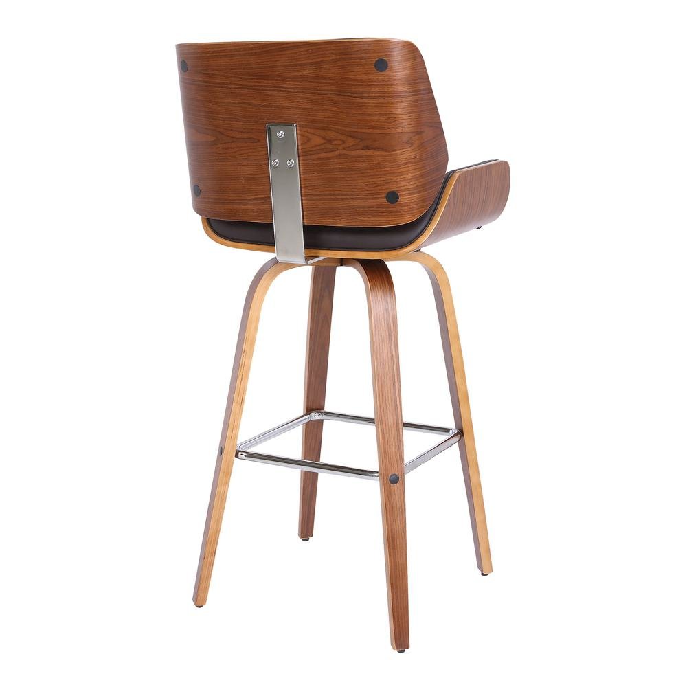 Mid-Century Swivel Bar Stool with Walnut Veneer and Faux Leather Seat