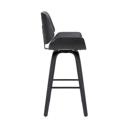 Swivel Counter Stool in Grey Faux Leather and Black Wood for Kitchens