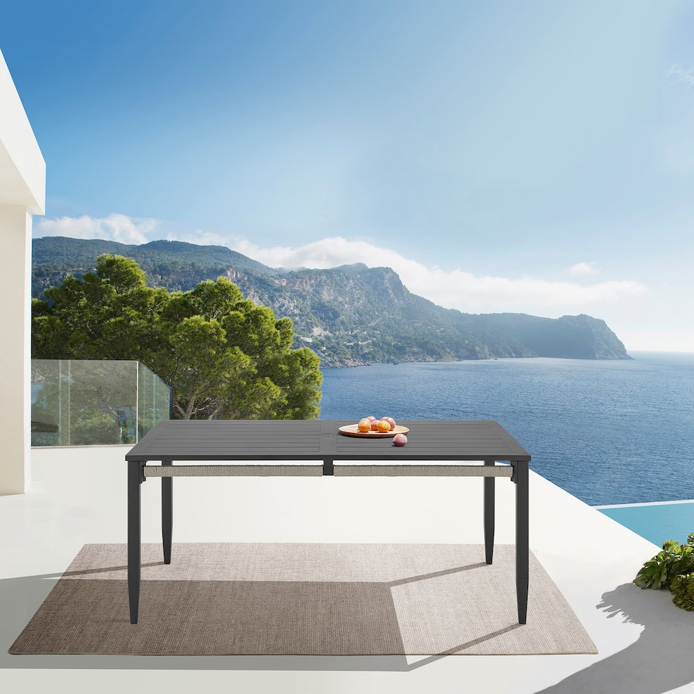 Zella Rectangular Dining Table in Aluminum with Charcoal Finish