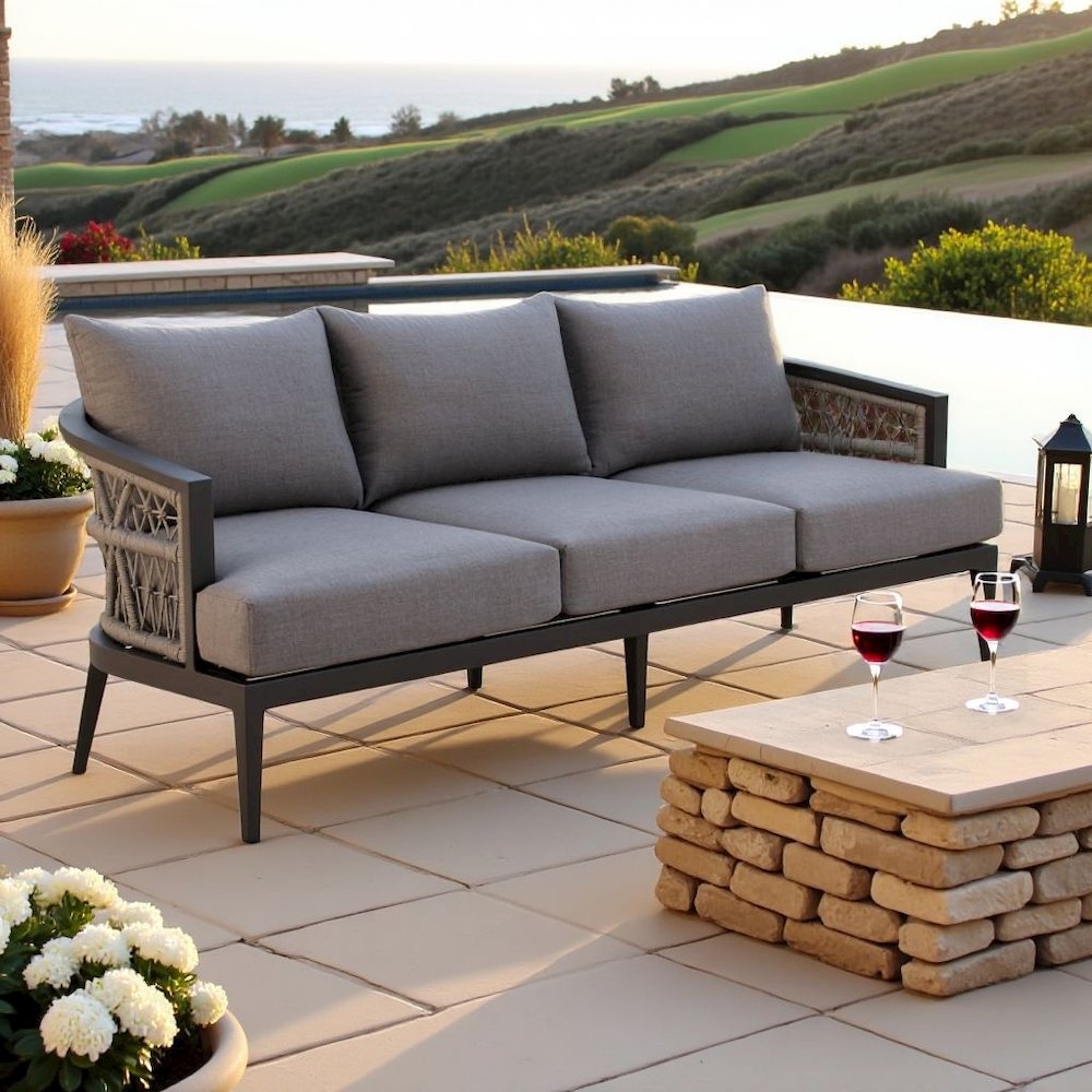 Outdoor Sofa – Aluminum Patio Sofa with Cushions and Modern Rope Detail