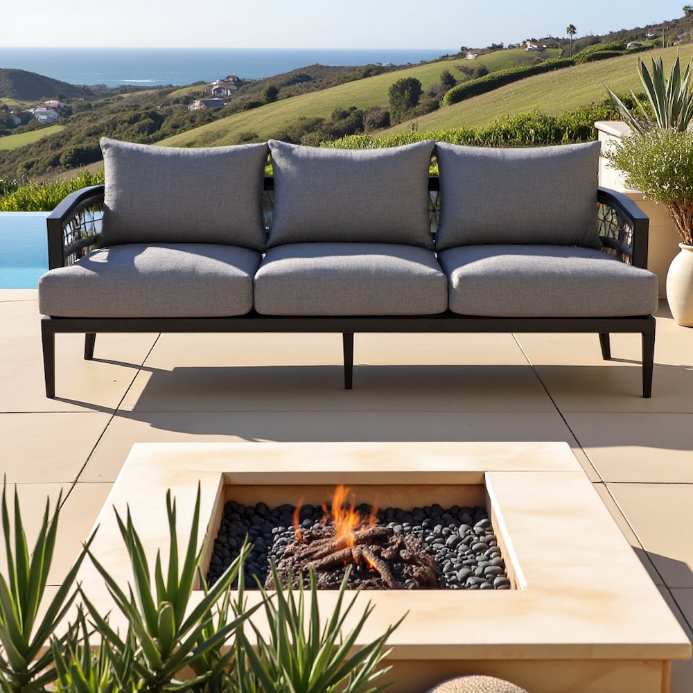 Outdoor Sofa – Aluminum Patio Sofa with Cushions and Modern Rope Detail