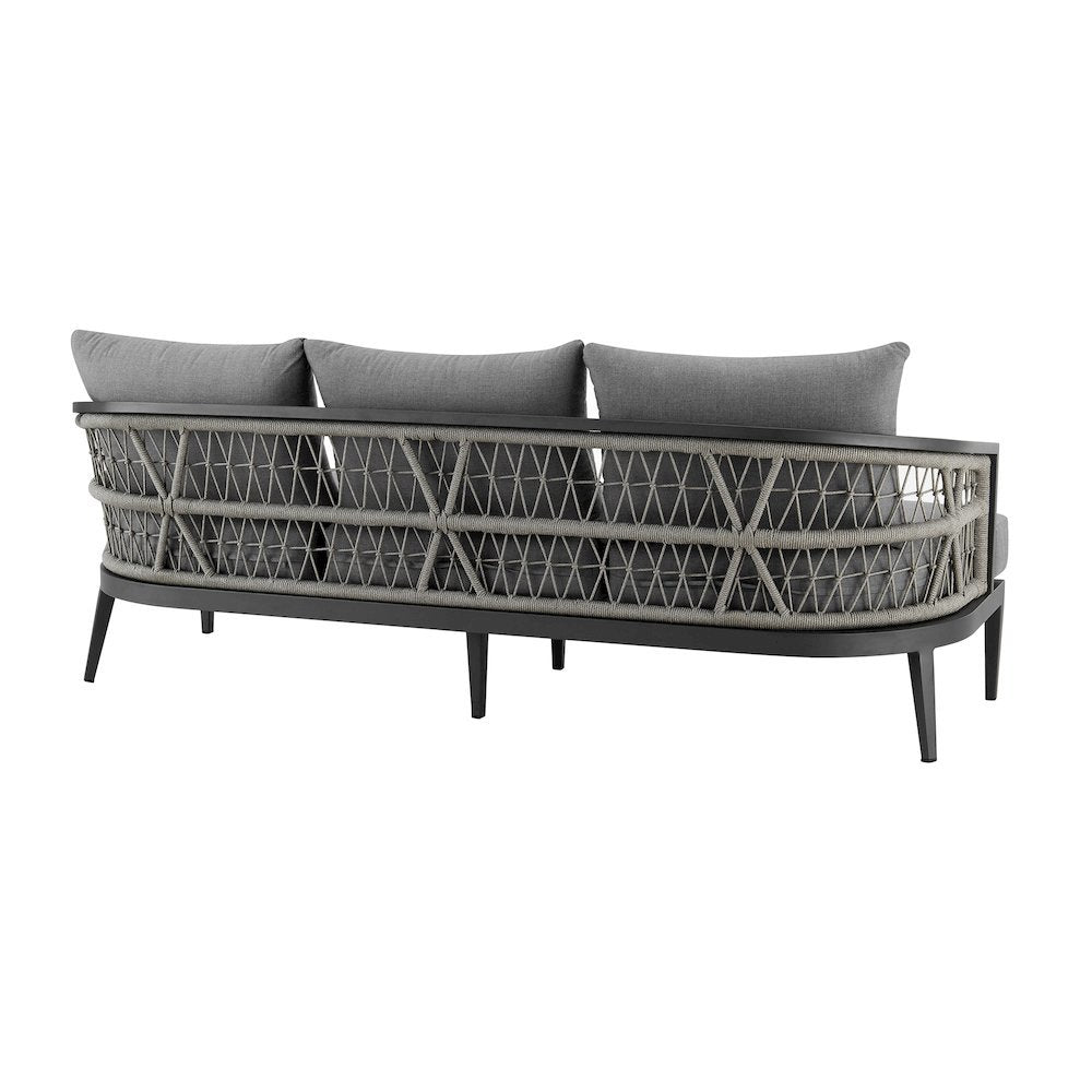 Outdoor Sofa – Aluminum Patio Sofa with Cushions and Modern Rope Detail