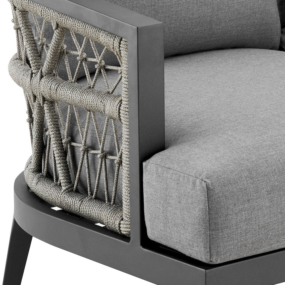 Outdoor Sofa – Aluminum Patio Sofa with Cushions and Modern Rope Detail