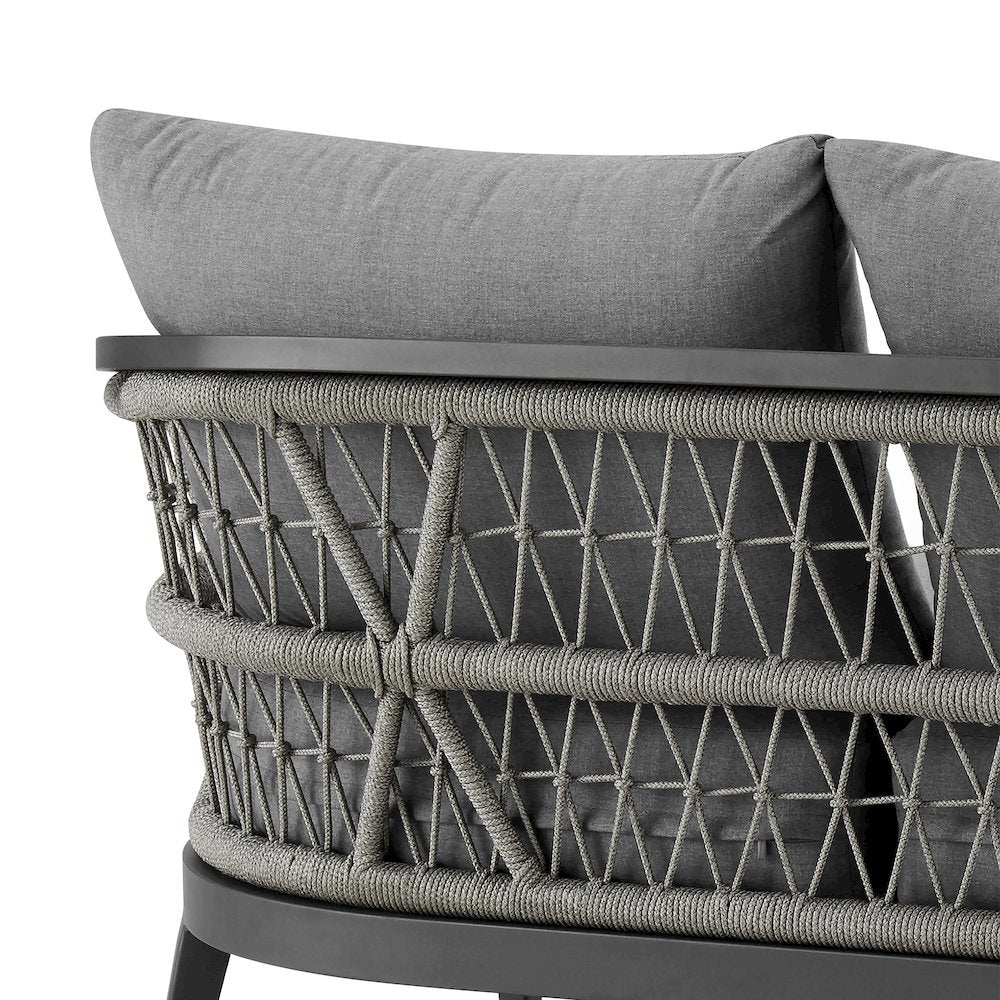 Outdoor Sofa – Aluminum Patio Sofa with Cushions and Modern Rope Detail