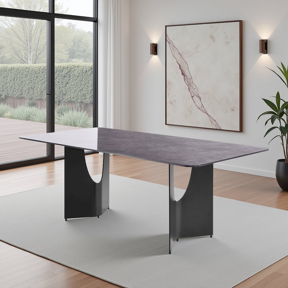 79 in Rectangular Dining Table with Gray Tempered Glass Table Top -Seats up to 6